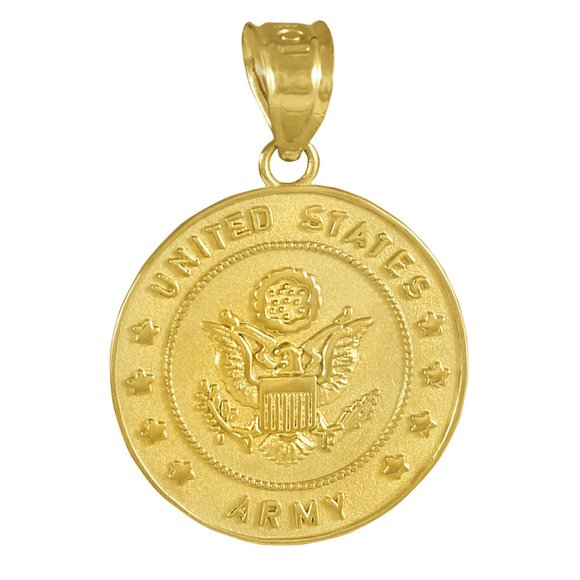 14K Solid Gold US Army Eagle Emblem Medallion Pendant Charm - Licensed,All Products : American Fashion Style Bags On Sale